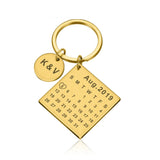 Porte-clés calendrier couple personnalisé de couleur or