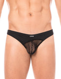 Lingerie homme : string noir opaque et transparent douillet