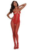 Bodystocking rouge seins nus poil long