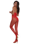 Bodystocking rouge seins nus poil long