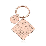 Porte-clés calendrier couple personnalisé de couleur rose