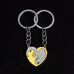Porte-clés couple original coeur séparable en forme de chat or et argent