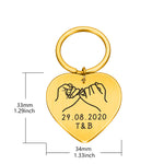 Porte-clés pour couple en forme de coeur gravé avec une date et des initiales couleur or