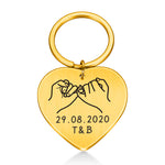Porte-clés en forme de coeur personnalisé avec une date et des initiales couleur doré