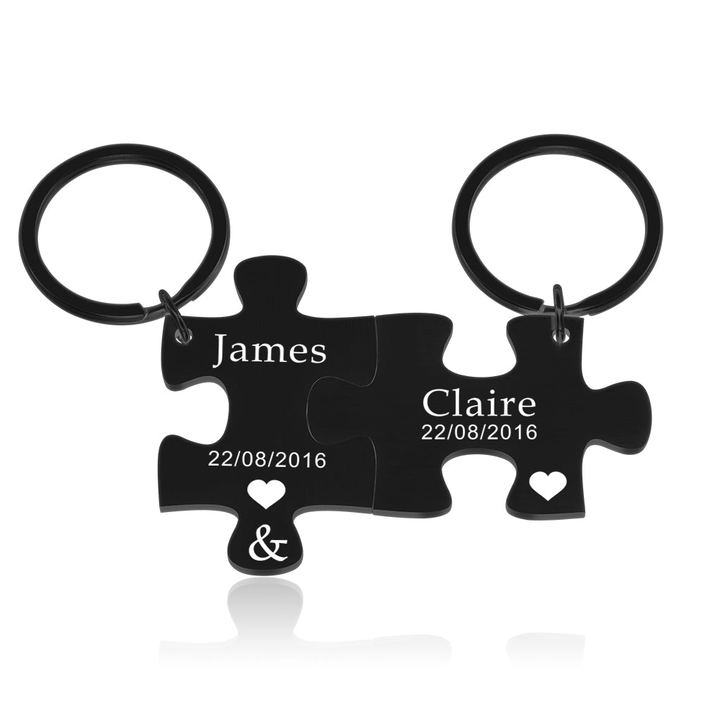 Agiferg 2 Pièces Personnalisé Coeur Puzzle Porte-clés Ensemble Gravé Date  Et Nom Porte-clés Personnalisé Couples Porte-clés Pour Petite Amie Et Amis  