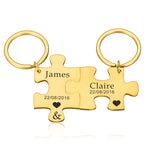 Porte-clés couple puzzle personnalisable couleur or