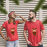 Les 2 T-shirt Couple Cerf de Noël rouges coton 