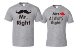 Assortis T-shirt Couple Mr&Mrs Right gris