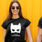 T-shirt modele Femme noir couple Catwoman