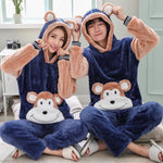 pyjama de couple tête de singe a capuche