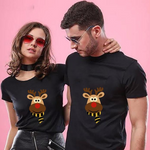 T-shirt Couple Cerf de Noël mignons en coton Noir