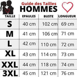 Guide pour la taille du t-shirts du couple Hommes